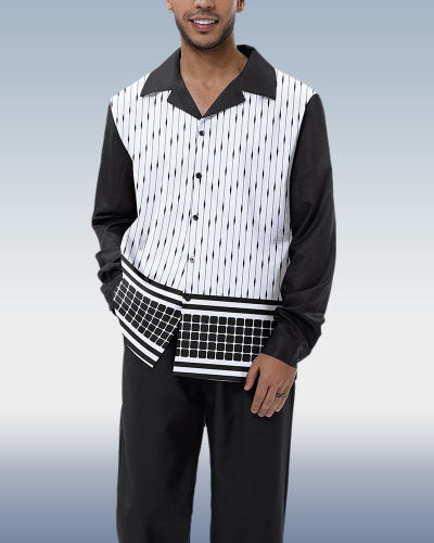 Suitmens Men's Black Abstract Print 2-Piece Long Sleeve Suit 002