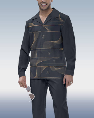 Suitmens Men's Art Print Long Sleeve Shirt Walking Set 208