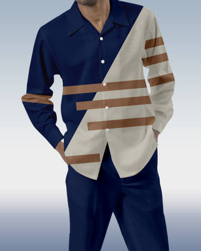 Suitmens Men's Color Block Print Long Sleeve Walking Suit 196