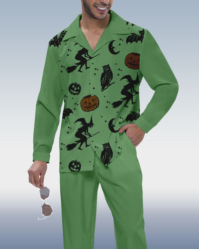Suitmens Men's Halloween Print Long Sleeve Shirt Walking Set 284