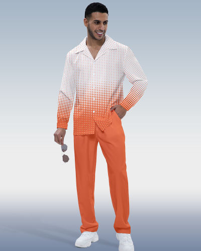 Men's Orange Ombre Print Two-Piece Long Sleeve Walking Set 220