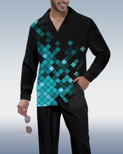 Suitmens Men's Square Gradient Long Sleeve Shirt Walking Set 281