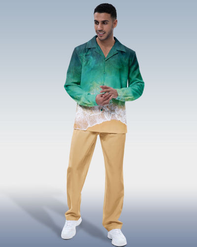 Suitmens Men's Seaside Print Long Sleeve Walking Suit