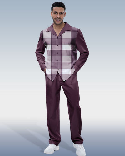 Purple Plaid Long Sleeve Shirt Walking Set