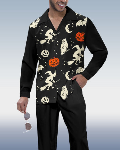 Suitmens Men's Halloween Print Long Sleeve Shirt Walking Set 285