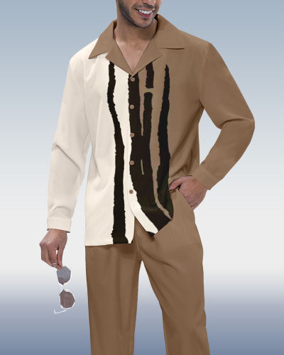 Suitmens Men's Colorblock Lineart Long Sleeve Shirt Walking Set 264