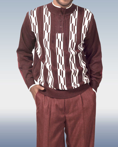 Suitmens Brown Knitted Walking Suit Long Sleeve Suit