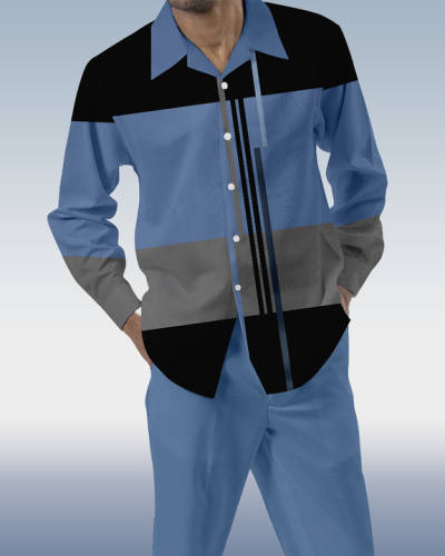 Suitmens Men's Color Block Print Long Sleeve Walking Suit 198