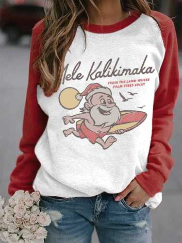 Women's Mele Kalikimaka Print Casual Sweatshirt