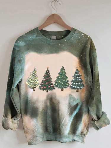 Women's   Christmas TreeVintage Tie Dye Print Sweatshirt