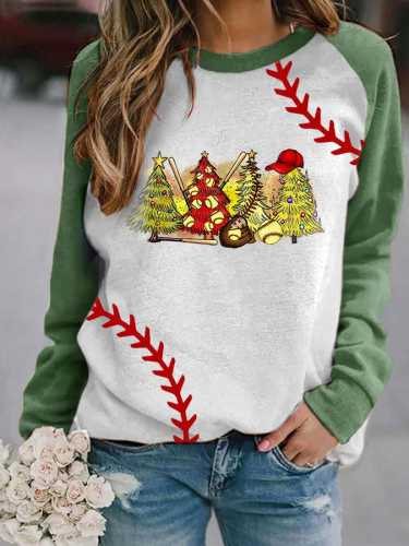 Women's   Trees Softball Merry   Print Sweatshirt