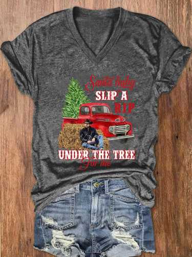 Women's Santa Baby Slip A Rip Under the Christmas Treefor Me   V-Neck T-Shirt