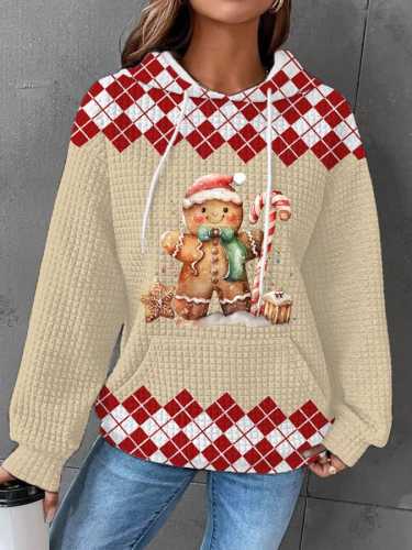 Women's Merry Christmas Print Waffle Hooded Sweatshirt