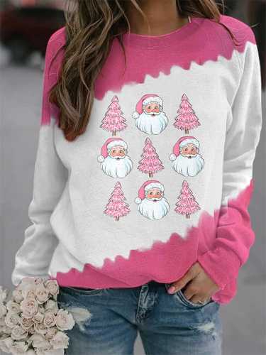 Women's Pink Santa   Christmas TreePrint Sweatshirt