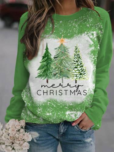 Women's Merry Christmas     Christmas TreeGlitter Print Casual Sweatshirt
