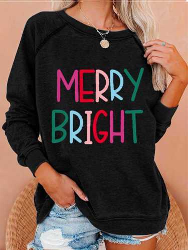 Women‘s Merry Christmas And Bright   Print Casual Sweatshirt