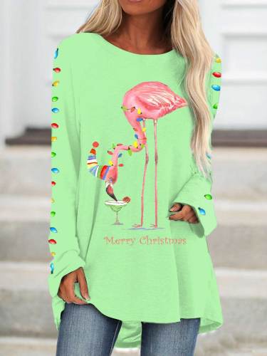 Women's Merry Christmas Christmas   Flamingo Print Casual Long Sleeve T-Shirt
