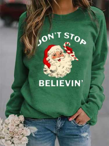 Women's Don't Stop Believin' Vintage   Santa Casual Sweatshirt
