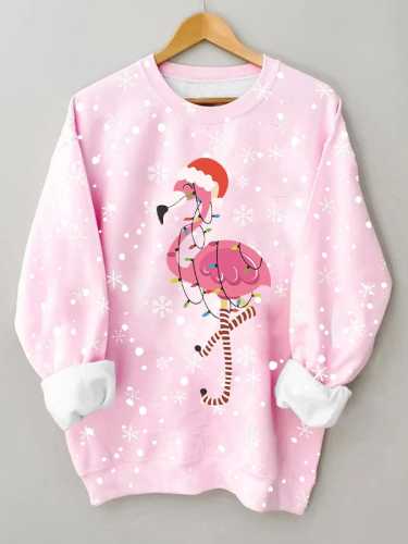 Women's Merry Christmas Christmas   Flamingo Fun Print Casual Sweatshirt