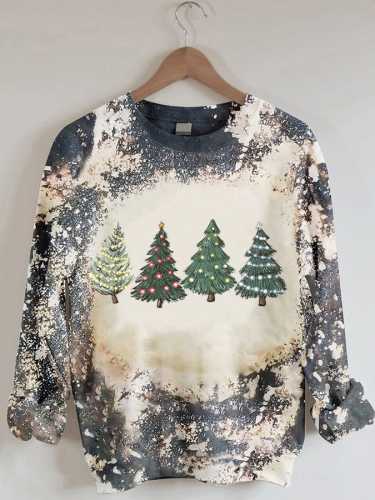 Women's   Christmas TreeVintage Tie Dye Print Sweatshirt
