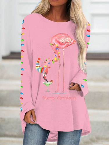Women's Merry Christmas Christmas   Flamingo Print Casual Long Sleeve T-Shirt