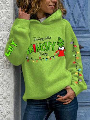 Women's Funny Feeling Extra Today Merry Christmas Grinchmas Print Casual Hoodie