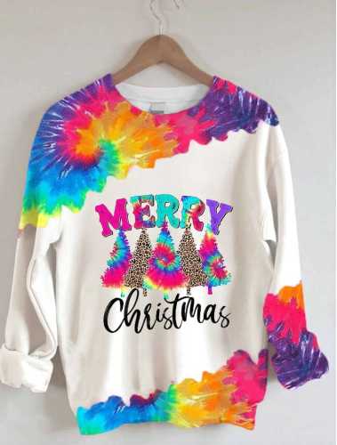Women's Merry   Tree Tie Dye Print Sweatshirt