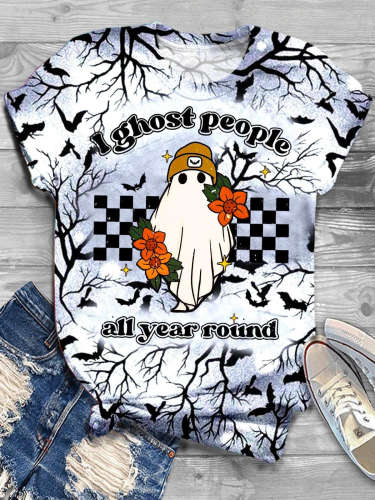 I Ghost People All Year Round Print Crew Neck T-Shirt