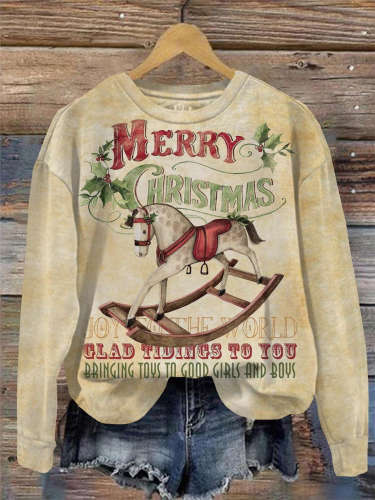 Christmas Horse Round Neck Long Sleeve Top