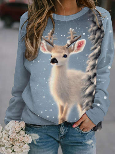 Snow Deer Long Sleeve Casual Top