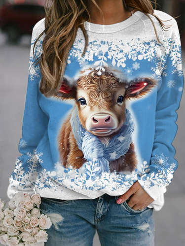 Women's Winter Cow Print Long Sleeve Top