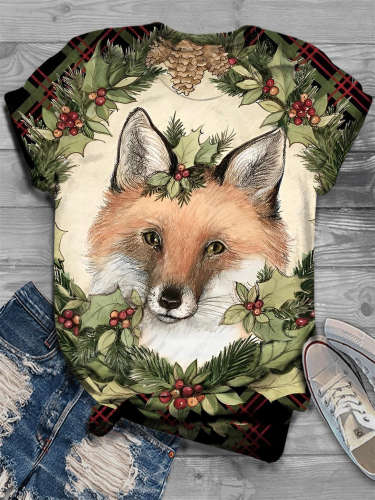 Women's Christmas Fox Print T-Shirt