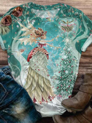 Christmas Fairy Print Casual T-shirt