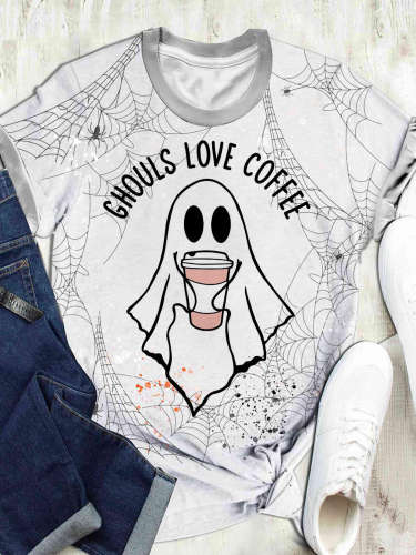 Ghouls Love Coffee Casual Printed T-shirt