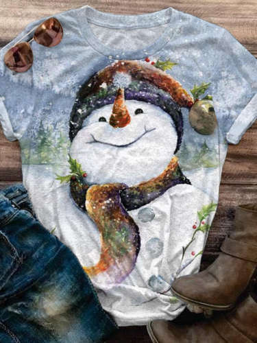 Smiling Snowman Crew Neck T-shirt