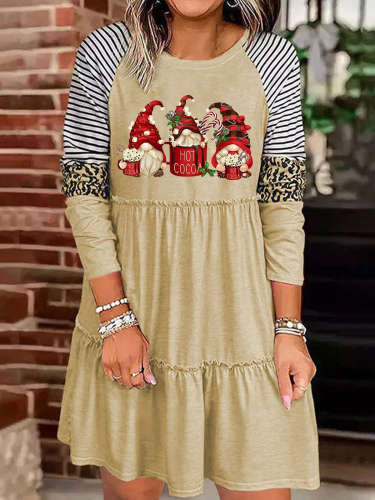 Merry Christmas Hot Cocoa Gnome Long Sleeve Dress