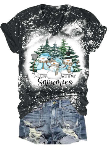Christmas Snowman Print V-Neck T-Shirt