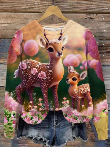 Women's Floral Deer Print Casual Top
