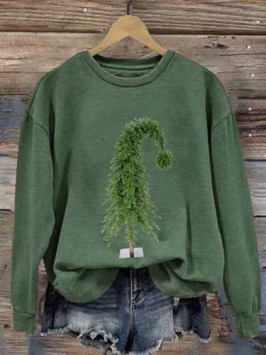 Women'S Casual Christmas Tree Printed Long Sleeve Sweatshirt