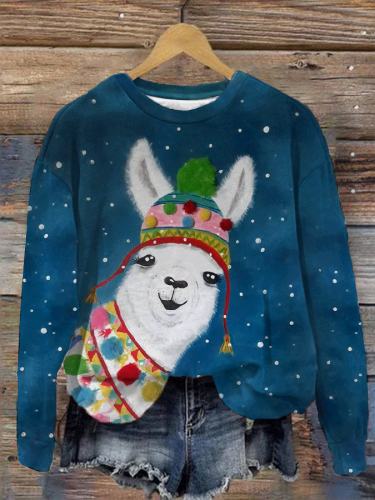 Women's Funny Christmas Alpaca Print Casual Sweatshirt