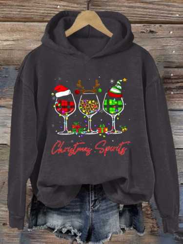 Women's Christmas Wine Glass Print Hoodie