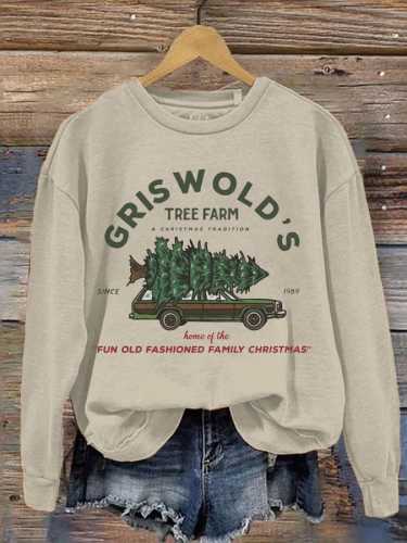 Women's Vintage Griswold Christmas Printed Round Neck Long Sleeve Sweatshirt