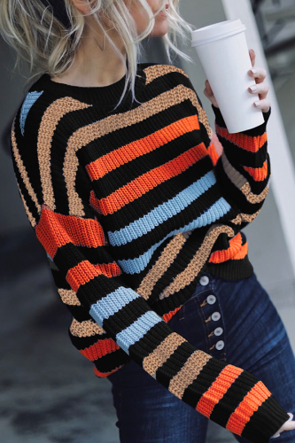 Fashion Striped Basic O Neck Tops Sweater