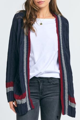 Casual Striped Pocket Tops Sweater