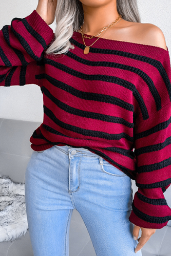 Casual Striped Contrast Off the Shoulder Tops(3 Colors)