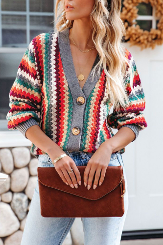 Casual Striped Patchwork Cardigan Collar Sweaters