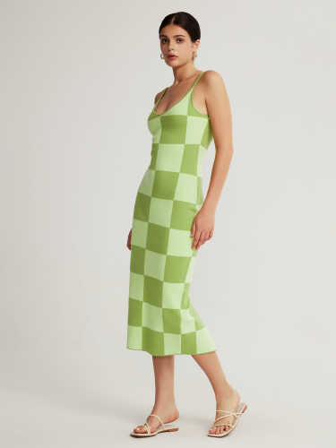Cali Sweetheart Knit Maxi Dress - Green Checkers