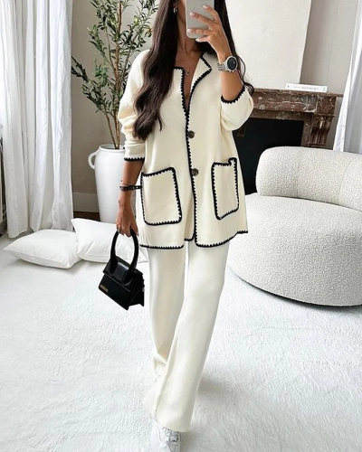 Edge Decorated Jacket & Casual Pants Two-piece Set