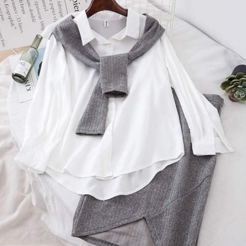 Casual Shirt Color Matching Fake Two-piece Set