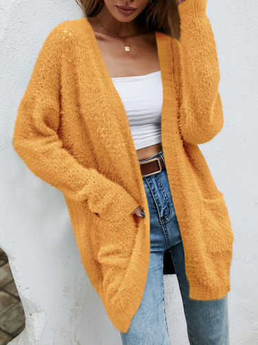 Solid Color Comfy Cardigan With Pockets